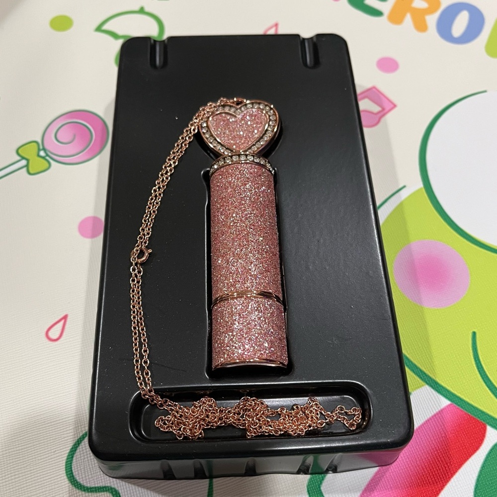 Red Lipstick in a Glittery Pink Tube with a Mirror Heart on Top - NIB - Picture 6 of 16
